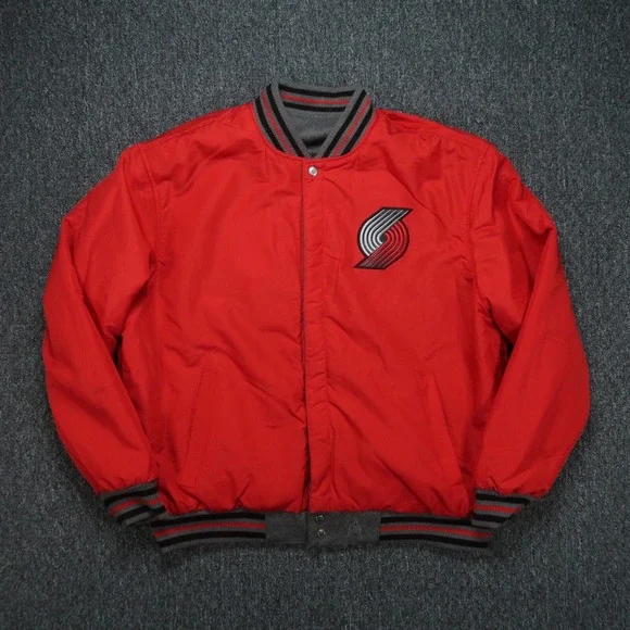 Portland Trail Blazers Jacket Mens XL Gray Red JH Design Reversible Wool Varsity